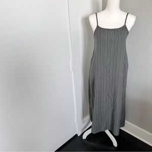 Ditzy Boho Cotton Linen Natural Life Gray Black Striped Midi Dress